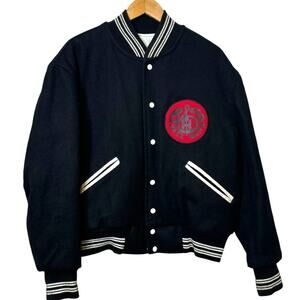 Vintage Made in the USA Size Large West Wind Black Wool Snap Up Varsity Jacket